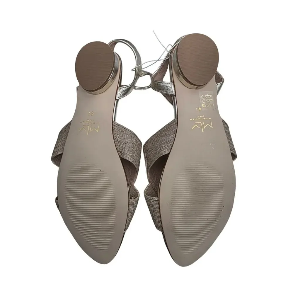 MLV Cassia Portuguese Heart Sandals Size US 10.5 Raffia & Metallic Gold‎ Finish